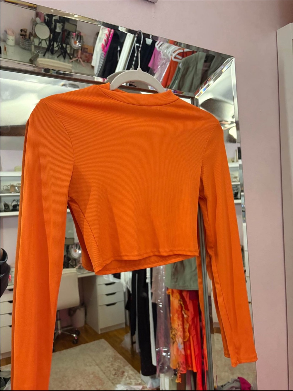 Windsor Vibrant Orange Ribbed Long-Sleeve Crop Top